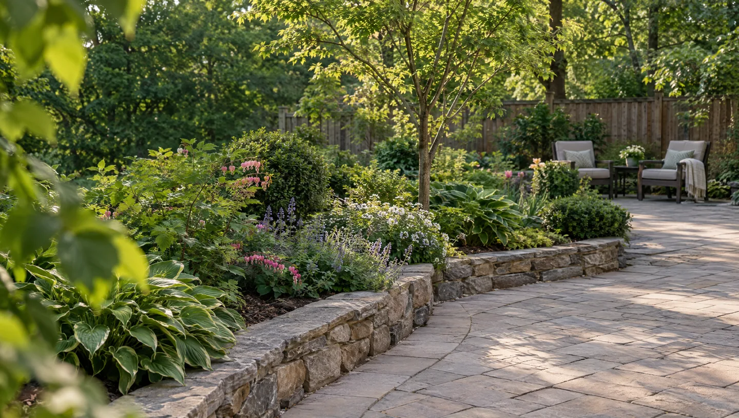 Design concept showing a planted patio and outdoor gathering area